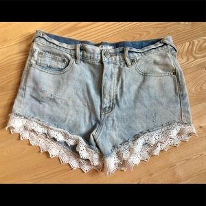 Free People Denim Cutoff Shorts with Eyelet Trim
